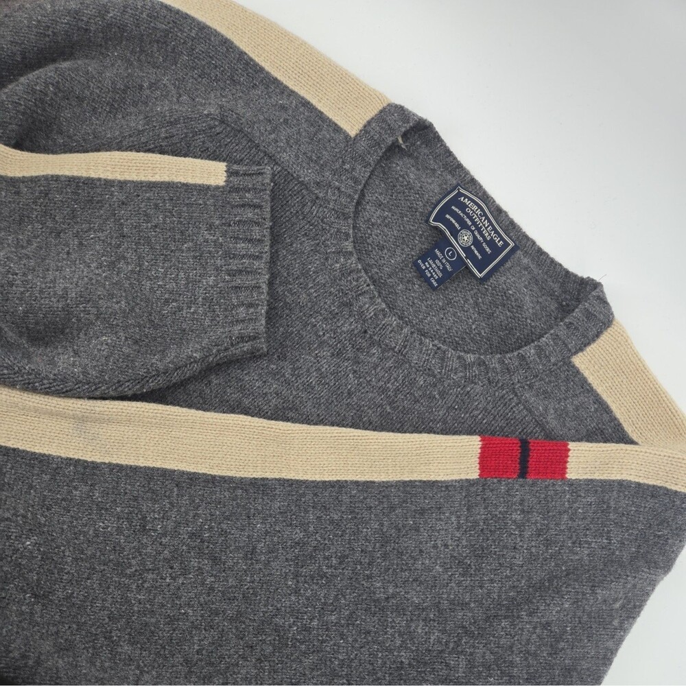 American Eagle Men Lambswool XL Grey Sweater Classic Old Money Heritage Preppy